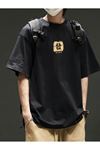 Unisex Siyah Oversize Get Rich Baskılı Örme T-shirt