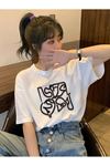 Unisex Beyaz Oversize Emaggie Baskılı Örme T-shirt