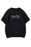 Unisex Siyah Oversize Party Hard Baskılı Örme T-shirt