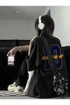 Unisex Siyah Oversize 10 Yazı Baskılı Örme T-shirt