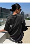 Unisex Siyah Oversize Cheeris Time Baskılı Örme T-shirt