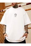 Unisex Beyaz Oversize Use It Brain Baskılı Örme T-shirt