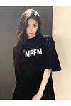 Unisex Siyah Oversize MFFM Baskılı Örme T-shirt