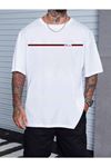 Unisex Beyaz Oversize Çizgi Paris Baskılı Örme T-shirt