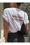 Unisex Beyaz Oversize More Love Baskılı Örme T-shirt