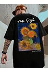 Unisex Siyah Oversize Van Gogh Baskılı Örme T-shirt