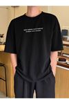 Unisex Siyah Oversiz Great Minds Baskılı Örme T-shirt