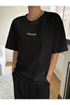Kadın Siyah Oversize Classical Baskılı Örme T-shirt