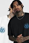 2'li Siyah Beyaz - Unisex Oversize Yaka Hunters Baskılı Örme T-shirt