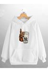 Unisex Oversize Beyaz Bardak Newyork Baskılı Sweatshirt Kapüşonlu Hoodie
