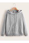 Kadın Oversize Gri Fermuarlı Hırka Sweatshirt