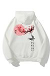 Beyaz Unisex Oversize Sekura Baskılı Sweatshirt Hoodie Kapüşonlu