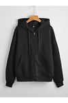 Kadın Oversize Siyah Fermuarlı Hırka Sweatshirt