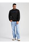 Unisex Oversize Siyah Paris Baskılı Bisiklet Yaka Sweatshirt