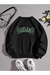 Unisex Oversize Siyah Ookland Yeşil Baskılı Bisiklet Yaka Sweatshirt