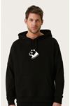 Unisex Oversize Minimal Bear Baskılı Kapüşonlu Sweatshirt