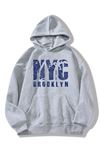 Unisex Nyc Baskılı Oversize Gri Kapüşonlu Sweatshirt.
