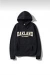 Oakland Baskılı Oversize Kapüşonlu Siyah Sweatshirt