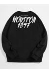 Unisex Oversize Siyah Houston 1897 Baskılı Bisiklet Yaka Sweatshirt
