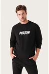 Unisex Oversize Mazın Baskılı Bisiklet Yaka Siyah Sweatshirt