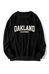 Unisex Siyah Oakland Baskılı Oversize Sweatshirt