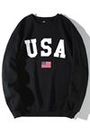 Unisex Oversize Siyah Usa Baskılı Bisiklet Yaka Sweatshirt