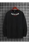 Erkek Yaka Chıcago Baskılı Oversize Sweatshirt
