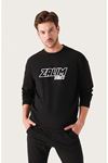 Unisex Oversize Zalım Baskılı Bisiklet Yaka Siyah Sweatshirt