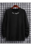 Unisex Oversize Siyah Yaka Los Angeles Baskılı Bisiklet Yaka Sweatshirt
