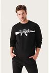 Unisex Oversize Illegal Baskılı Bisiklet Yaka Siyah Sweatshirt