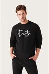 Unisex Oversize Dert Baskılı Bisiklet Yaka Siyah Sweatshirt