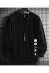 Unisex Oversize Japanese Baskılı Siyah Sweatshirt