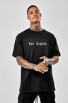 Erkek Siyah Oversize Los Angeles Baskılı T-shirt