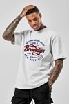 Erkek Beyaz Oversize Brooklyn Baskılı T-shirt