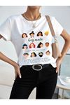 Kadın Beyaz Oversize Hey Mate Baskılı T-shirt