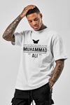 Erkek Beyaz Oversize Muhammad Alı Baskılı T-shirt