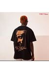 Unisex Oversize Tupac Baskılı Siyah T-shirt