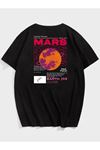 Erkek Siyah Oversize Mars Baskılı T-shirt