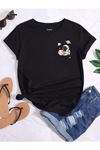 Kadın Siyah Oversize Astronot Baskılı T-shirt