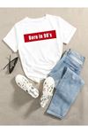 Kadın Beyaz Oversize 90's Baskılı T-shirt