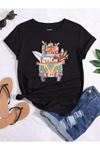 Kadin Siyah Oversize Woswos Baskılı T-shirt