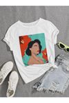 Kadın Beyaz Oversize Floral Baskılı T-shirt