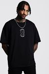 Unisex Siyah Oversize No Case No Face Baskılı Örme T-shirt
