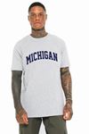 Unisex Gri Oversize Mıchgan Baskılı T-shirt