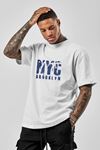 Erkek Beyaz Oversize Nyc Baskılı T-shirt