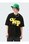 Erkek Siyah Oversize Yep Baskılı T-shirt