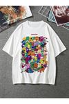Unisex Beyaz Oversize Figür Baskılı T-shirt