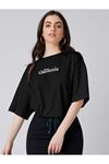 Kadın Siyah Oversize California Baskılı T-shirt
