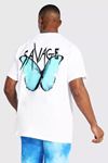 Erkek Beyaz Oversize Savage Butterfly Baskılı T-shirt