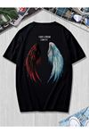 Erkek Siyah Oversize Devil-angel Baskılı T-shirt